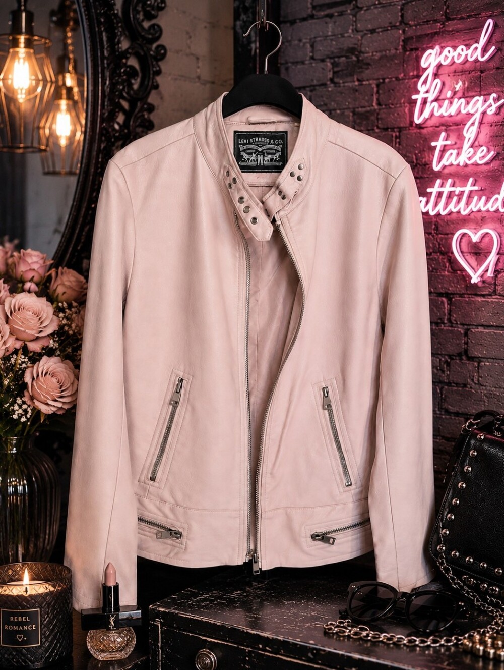 Levi’s Faux Leather Motocross Racer Jacket Light Pink XS NWT Moto Biker